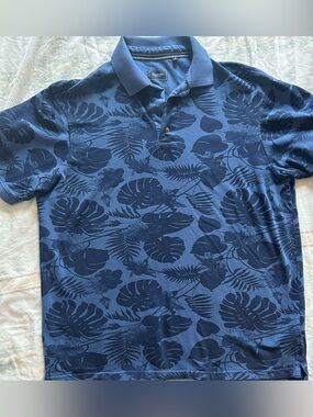 7 Diamonds Blue Tropical-Print Short Sleeve Polo XL